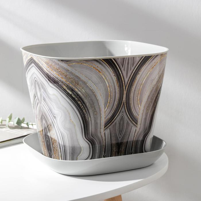 Горшок с поддоном «Мрамор», 7,3 л, светло-серый - Фото 1