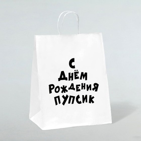 Пакет подарочный с приколами, крафт «Пупсик», белый, 24 х 14 х 30 см, набор 10 шт.