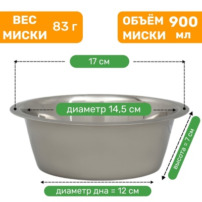 Миска, 900 мл, стандартная, нержавеющая сталь