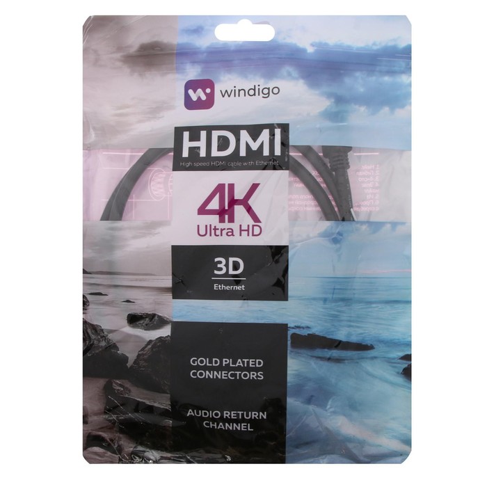 Кабель HDMI Windigo, HDMI(m)-HDMI(m), v 1.4, 1 м, позолоченные разъемы, 3D, 4K, черный - фото 51299856