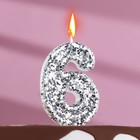 Свеча в торт «Блестки», цифра "6",серебро, 6.5х4 - фото 320143720