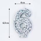 Свеча в торт с блестками «Цифра 6», 6.5×4 см, серебряная - Фото 2