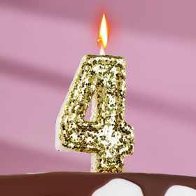 Свеча в торт «Блестки», цифра "4", золото, 5,5 см