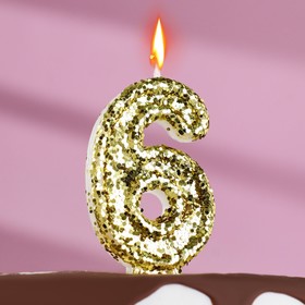 Свеча в торт «Блестки», цифра "6", золото, 5,5 см
