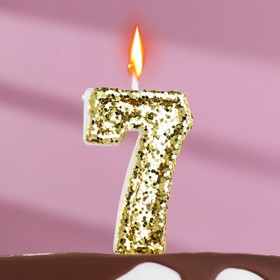 Свеча в торт «Блестки», цифра "7", золото, 6.5х4