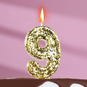 Свеча в торт «Блестки», цифра "9", золото,5,5 см
