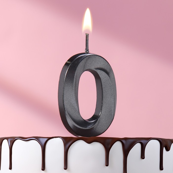 Свеча в торт на шпажке «‎Грань», цифра "0", черная, 5 см - Фото 1