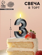 Свеча в торт на шпажке «Цифра 3», черная, 5 см - Фото 1