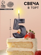 Свеча в торт на шпажке «Цифра 5», черная, 5 см - Фото 1