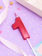 Свеча в торт на шпажке «Цифра 1», красная, 5 см - Фото 4