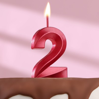 Свеча в торт на шпажке «‎Грань», цифра "2", 5 см, красная