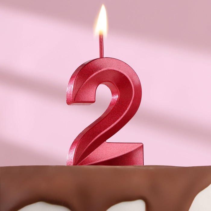 Свеча в торт на шпажке «‎Грань», цифра "2", 5 см, красная - Фото 1