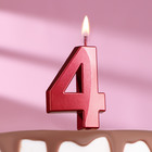 Свеча в торт на шпажке «‎Грань», цифра "4", 5 см, красная - Фото 1