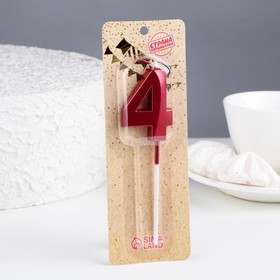 Свеча в торт на шпажке «Цифра 4», красная, 5 см (комплект 3 шт)