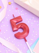 Свеча в торт на шпажке «Цифра 5», красная, 5 см - Фото 4