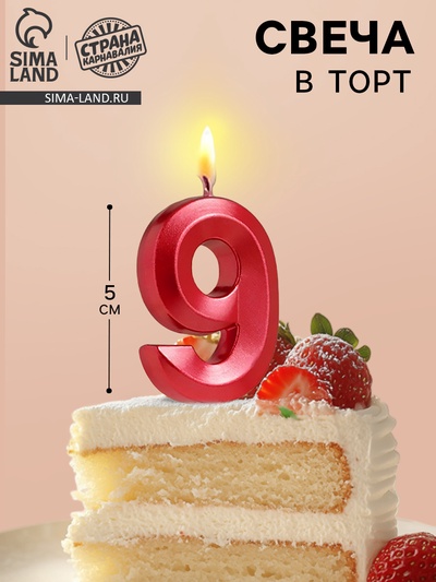 Свеча в торт на шпажке «Цифра 9», красная, 5 см