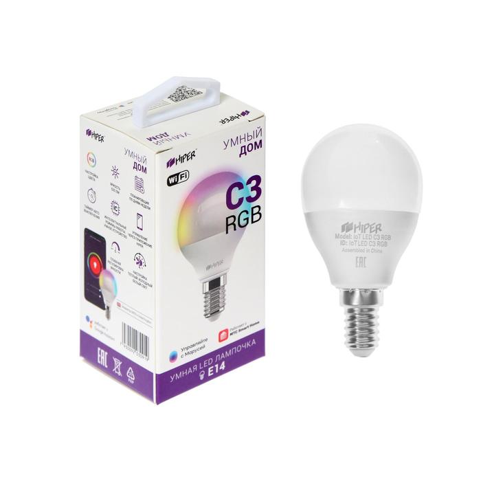 Умная LED лампа HIPER, Wi-Fi, Е14, Р45, 6 Вт, 2700-6500 К, 520 Лм, RGB - Фото 1