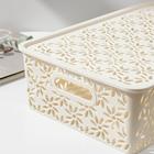 Корзина для хранения с крышкой «Ромашки», 7,5 л, 35×24,5×10,5 см, цвет слоновая кость - фото 24236597