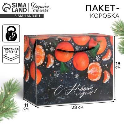 Пакет - коробка подарочный новогодний «С Новым годом», 23×18×11 см