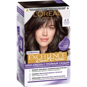 Крем-краска для волос L'Oreal Excellence Cool Creme, тон 4.11 ультрапепельный каштановый