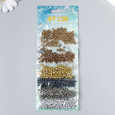 Бисер круглый размер 6/0 «Серебро, золото, бронза и чёрный», 6 цветов × 10 г
