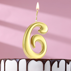 Свеча в торт цифра "6", 5,3 см, золото