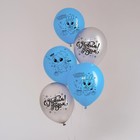 Воздушный шар латексный 12" «С Новым годом», голубой, серебро, 5 шт - Фото 2