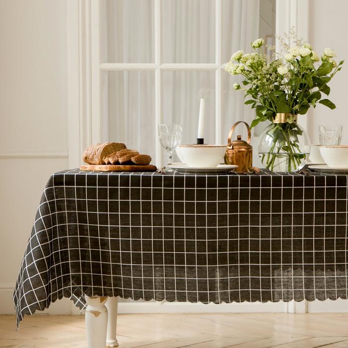 Скатерть «Доляна. Клетка», 145×200±3 см, рогожка 130 г/м², чёрная
