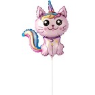 Шар фольгированный 12" «Кошка-единорог», мини-фигура, розовая - фото 318563881