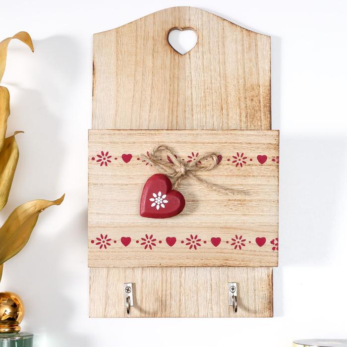 Крючки декоративные дерево с карманом "Ленты из сердец" 26х15,2х5 см - Фото 1