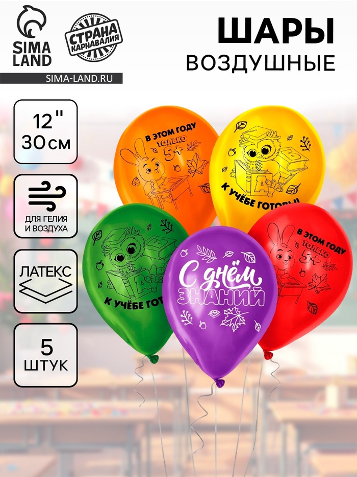 Воздушные шары латексные 12" «С Днём знаний», 5 шт., МИКС - Фото 1