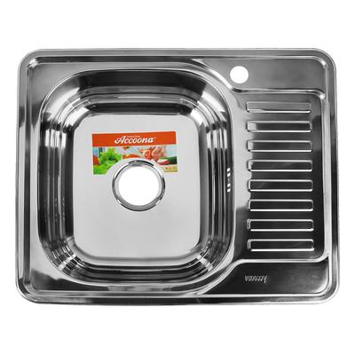 Мойка кухонная Accoona AB4858-L, накладная, левая, толщина 0.6 мм, 580х480х165 мм, глянец 330