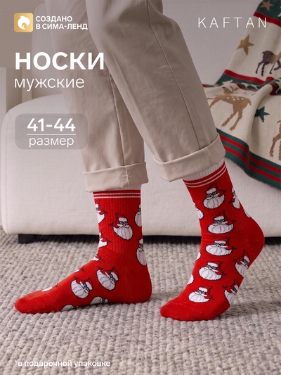 Носки новогодние мужские KAFTAN «Дед», размер 41-44 (27-29 см), красные