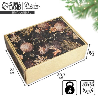 Коробка подарочная новогодняя складная Present, 30.5×22×9.5 см, Новый год