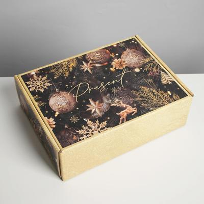Коробка подарочная новогодняя складная Present, 30.5×22×9.5 см, Новый год