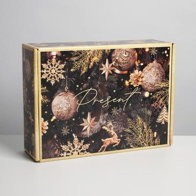 Коробка подарочная новогодняя складная Present, 30.5×22×9.5 см, Новый год