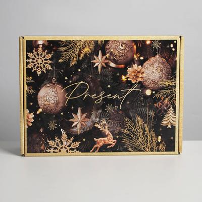 Коробка подарочная новогодняя складная Present, 30.5×22×9.5 см, Новый год