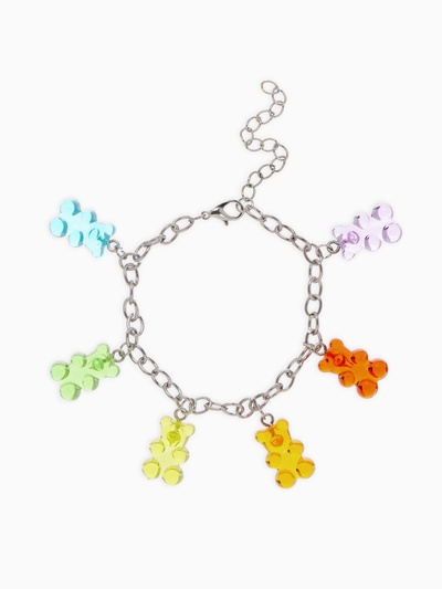 Браслет «Мармеладные мишки», цветной в серебре, 17 см