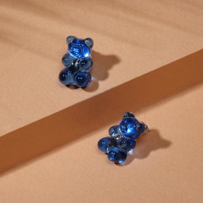 Серьги акрил "Мармеладные мишки" гвоздики, цвет синий - Фото 1