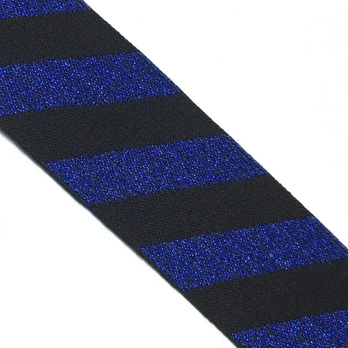 Резинка №24, размер 3,5 см 1 метр, цвет чёрный, синий полосы люрекс
