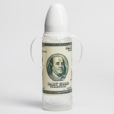 Бутылочка для кормления «100 долларов», 250 мл., классическое горло, от 3 мес, цилиндр, с ручками