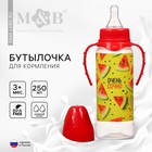 Бутылочка для кормления M&B «Арбузы», классическое горло, с ручками, от 3 мес., 250 мл., цилиндр - Фото 1