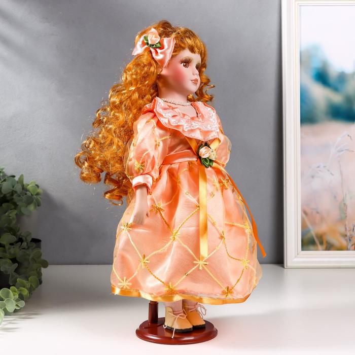 Кукла коллекционная керамика "Малышка Зоя в кремово-розовом платье с сумочкой" 40 см 50346