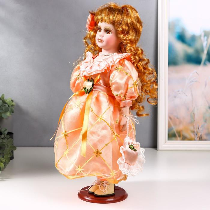 Кукла коллекционная керамика "Малышка Зоя в кремово-розовом платье с сумочкой" 40 см 50346