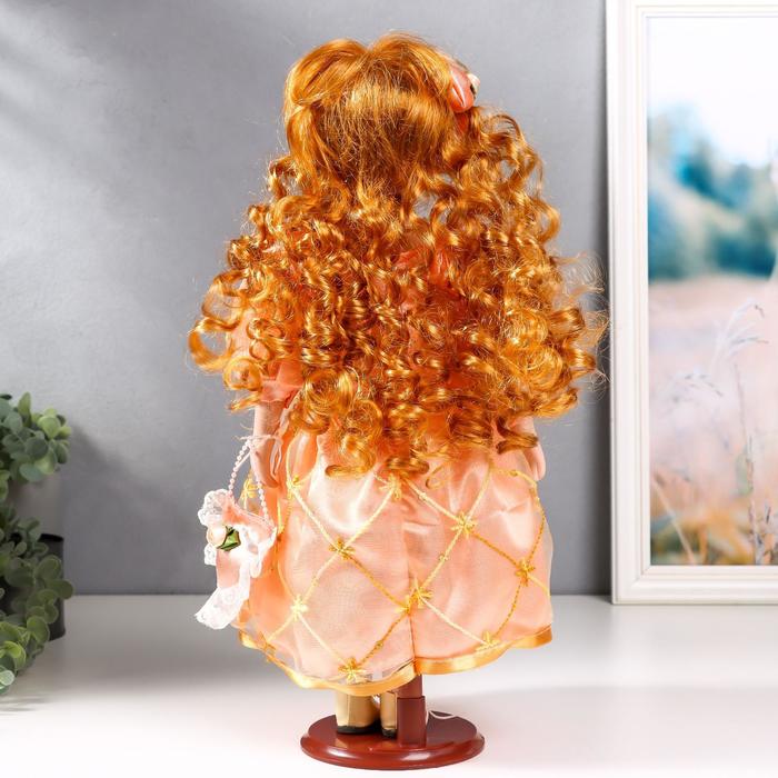 Кукла коллекционная керамика "Малышка Зоя в кремово-розовом платье с сумочкой" 40 см 50346