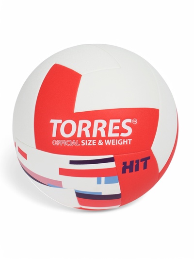 Мяч волейбольный TORRES Hit, V32355, р. 5, ПУ, бутиловая камера, клееный