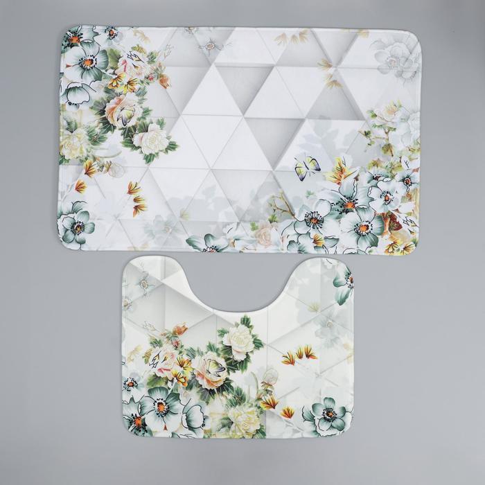 Набор ковриков для ванной и туалета Доляна «Геометрия цветов», 2 шт: 50×80, 40×50 см - фото 1896995986