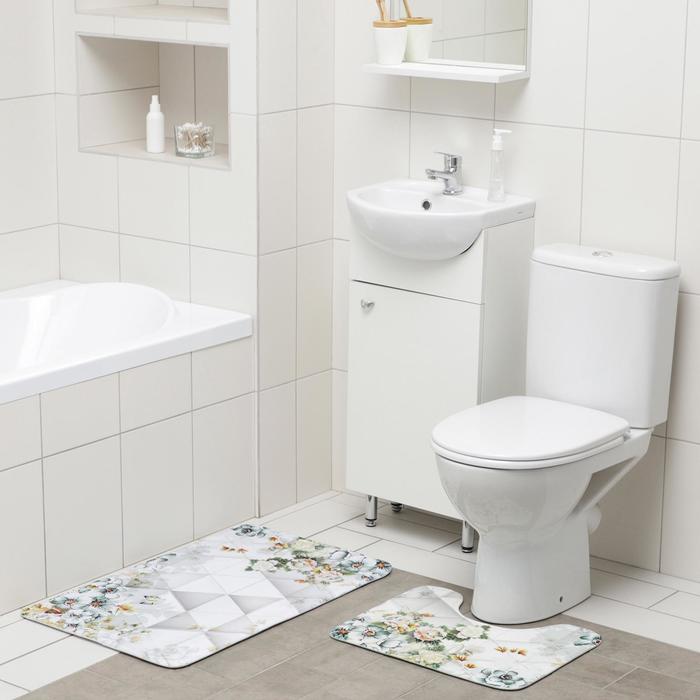 Набор ковриков для ванной и туалета Доляна «Геометрия цветов», 2 шт: 50×80, 40×50 см