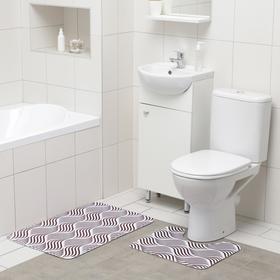 Набор ковриков для ванной и туалета Доляна «Волна», 2 шт: 50×80, 40×50 см, цвет коричневый
