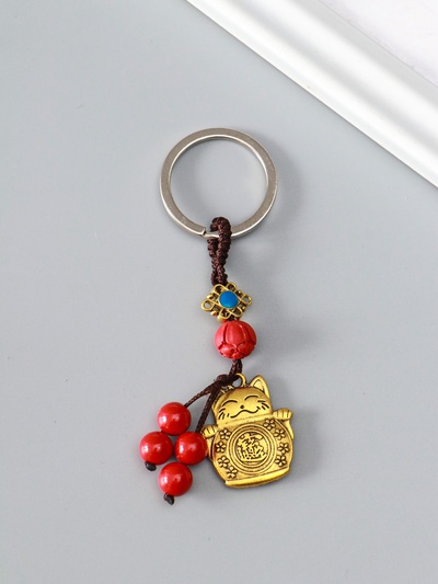 Брелок для ключей на кольце «Нэцкэ: Кот манэки-нэко», под золото, 9×3×0.8 см